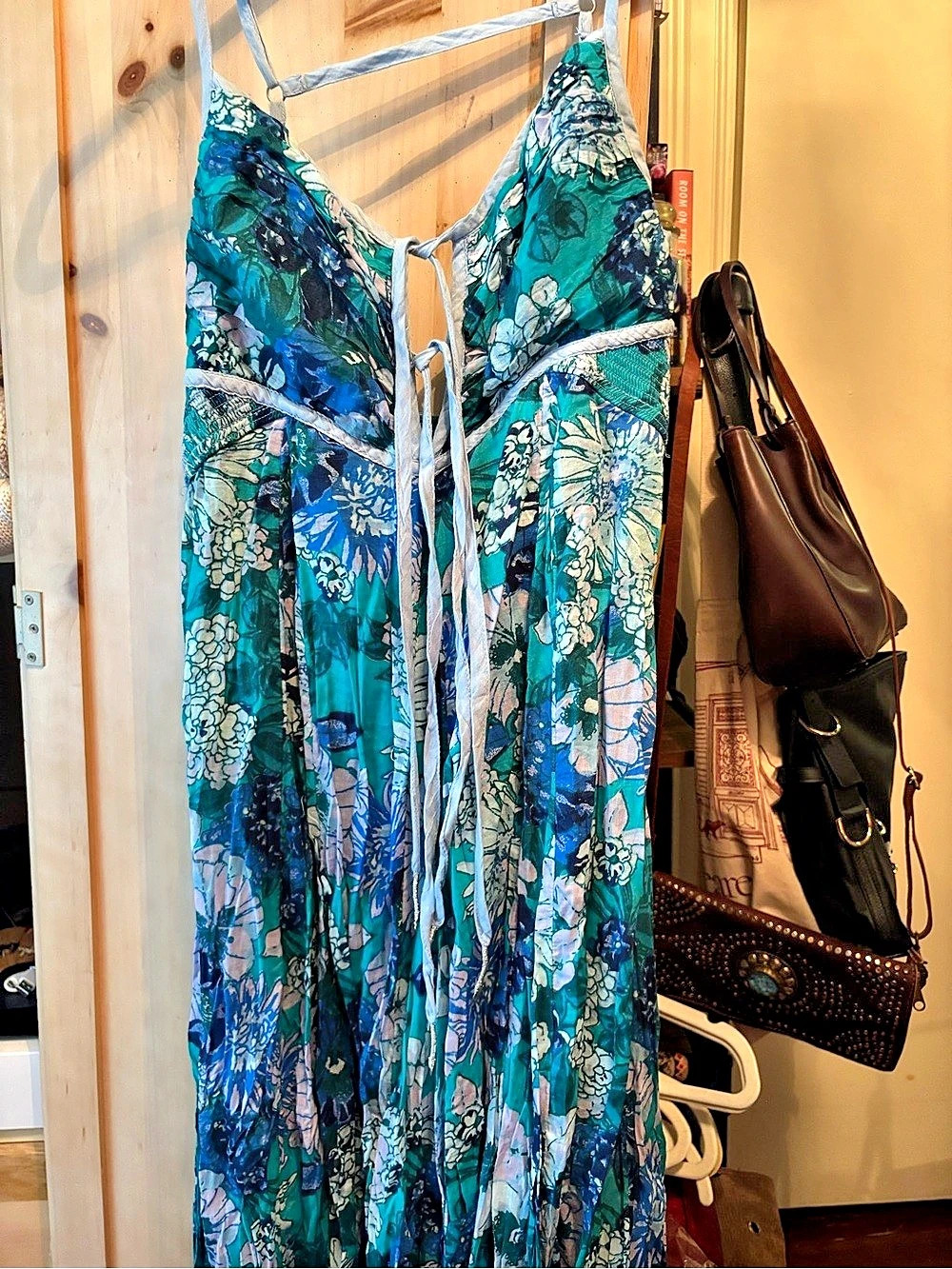 Free People Weeping Willows Maxi Dress Floral Blue & Green Small